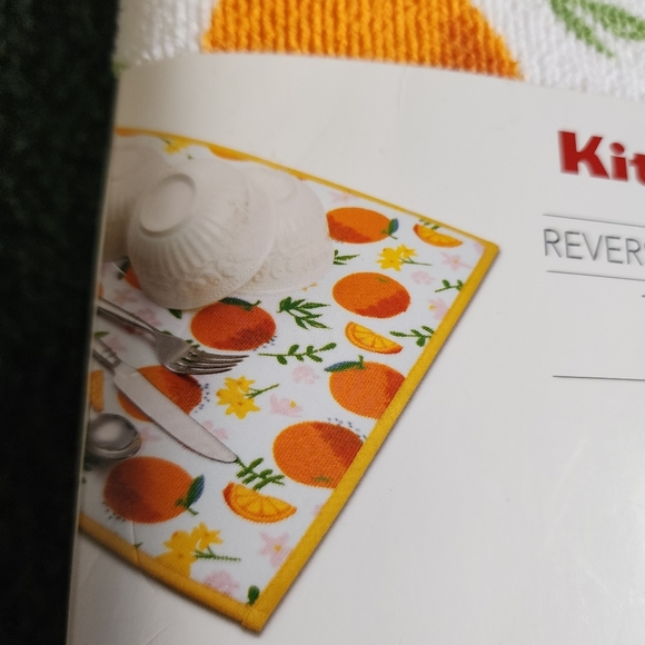 Kitchenaid Set 2  Drying Mats Orange Green Fruit Floral Reversible  Absorbent - Picture 3 of 3